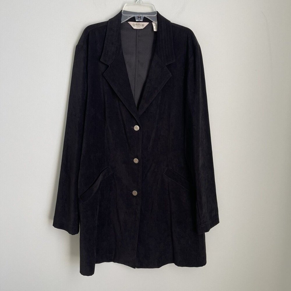 Orvis Black Vegan Suede Long Jacket Pockets Women's